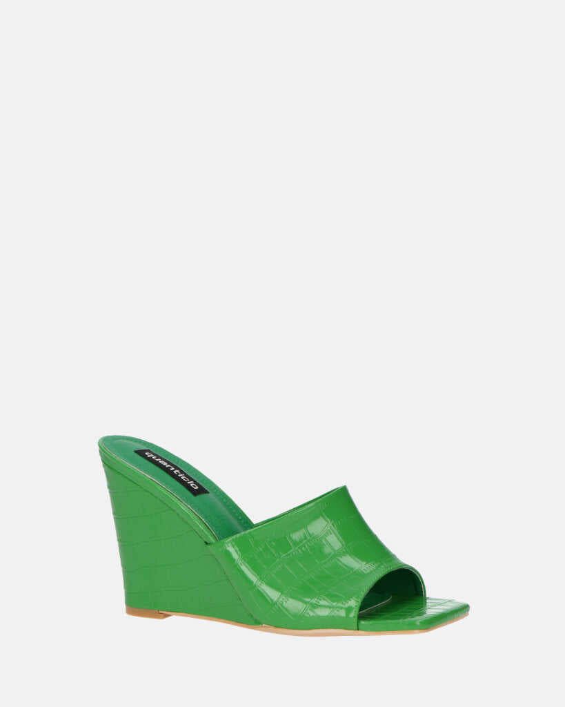 MARGHERITA - sandali con zeppa in glassy verde a trama coccodrillo