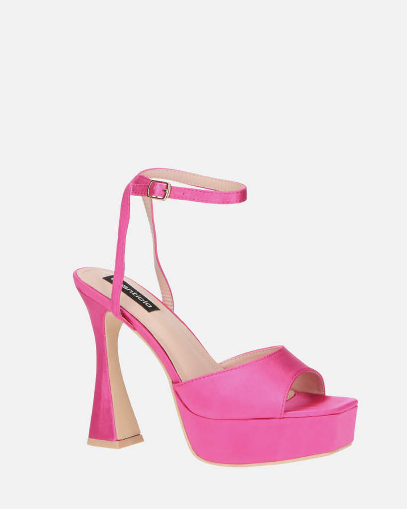 MARZIA - escarpins à talon carré en lycra fuchsia avec bride