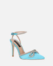 MARETA - scarpe con tacco blu con brillantini e fiocco glitter