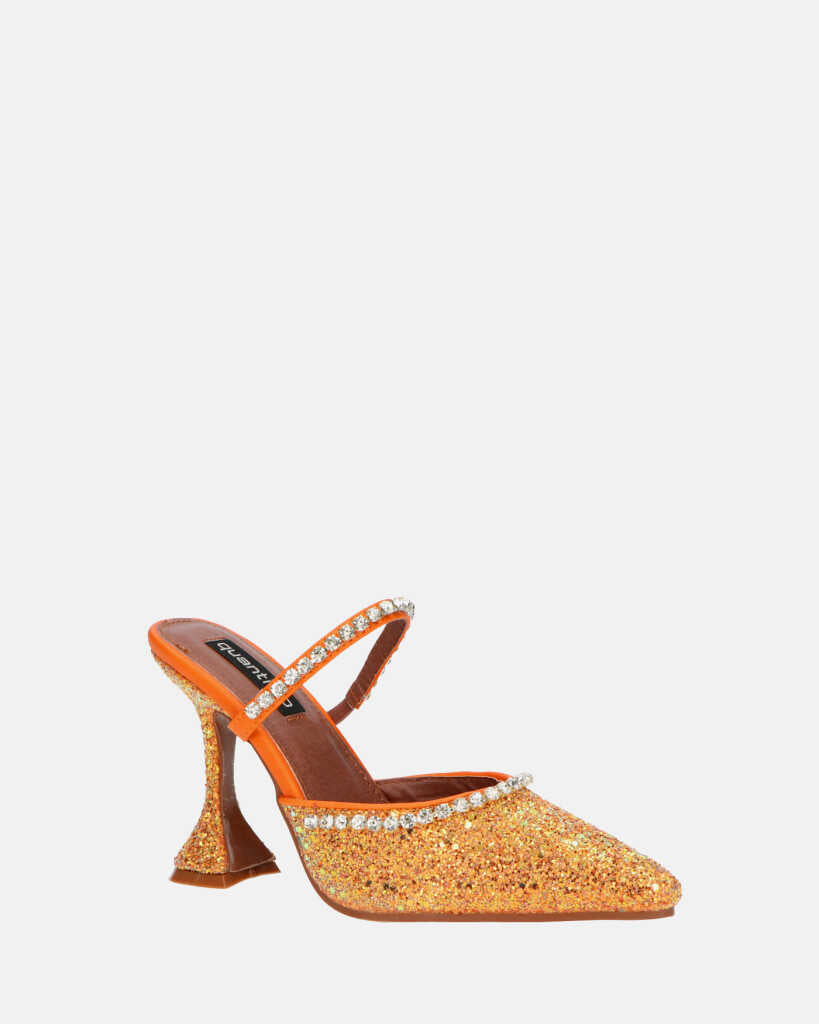 PERAL - scarpa con tacco in glitter arancio con gemme