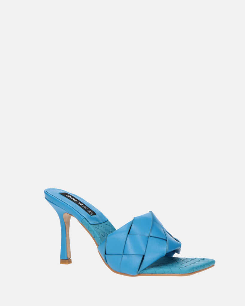 ENRICA - sandalo in pelle blu intrecciata con tacco