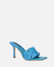 ENRICA - sandalo in pelle blu intrecciata con tacco