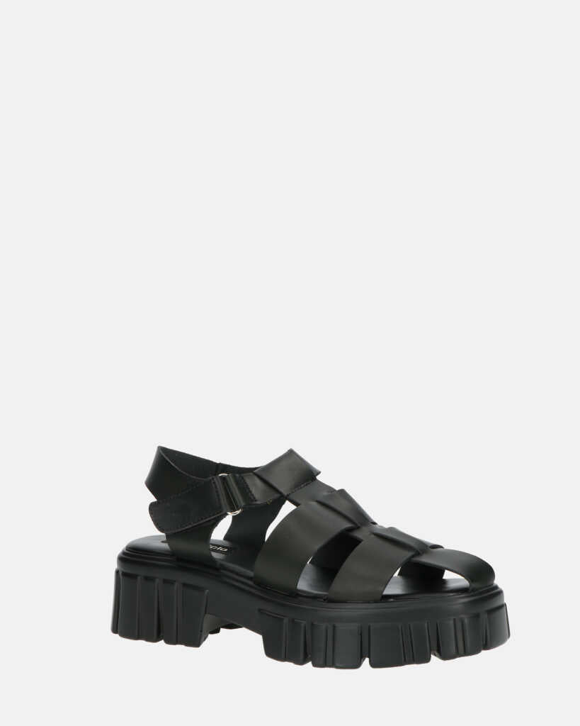MACKENZIE - sandali platform con cinturini in ecopelle nera