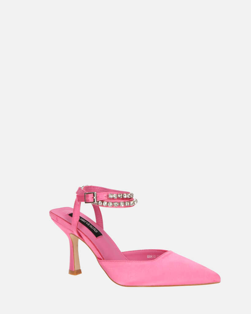 DORIS - scarpe con tacco il lycra rosa e gemme sul cinturino