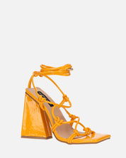 NURAY - sandali con tacco alto in glassy arancione con lacci