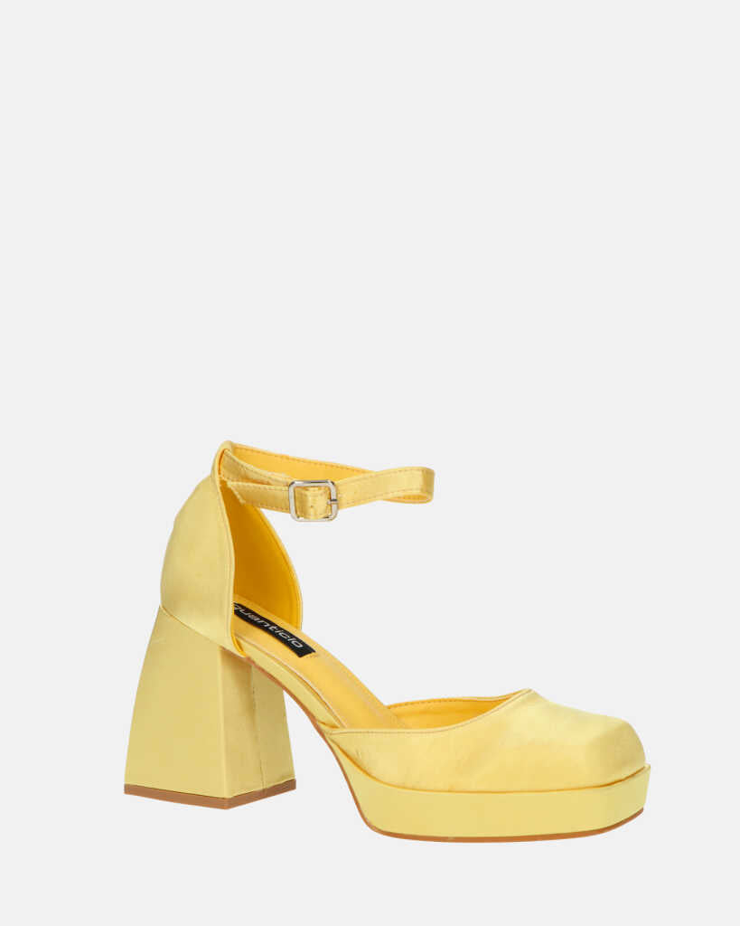 VIDA - scarpe con tacco squadrato in satin giallo