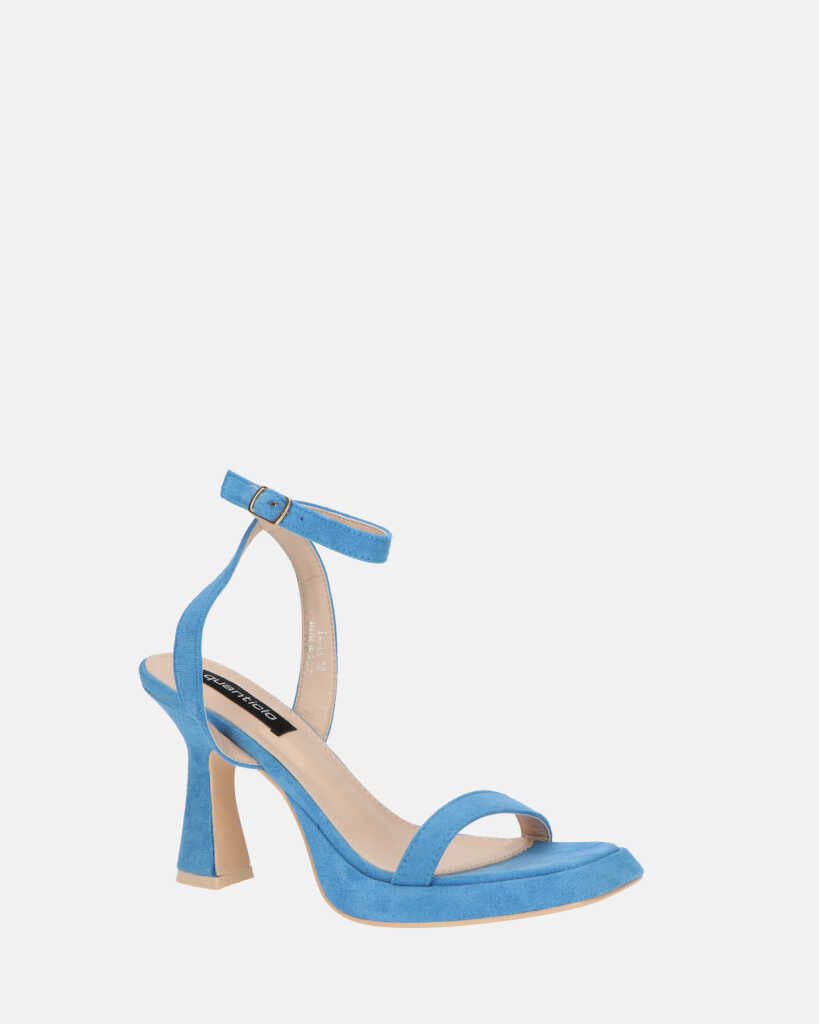 INDIA - sandali con tacco in camoscio azzurro con suola beige