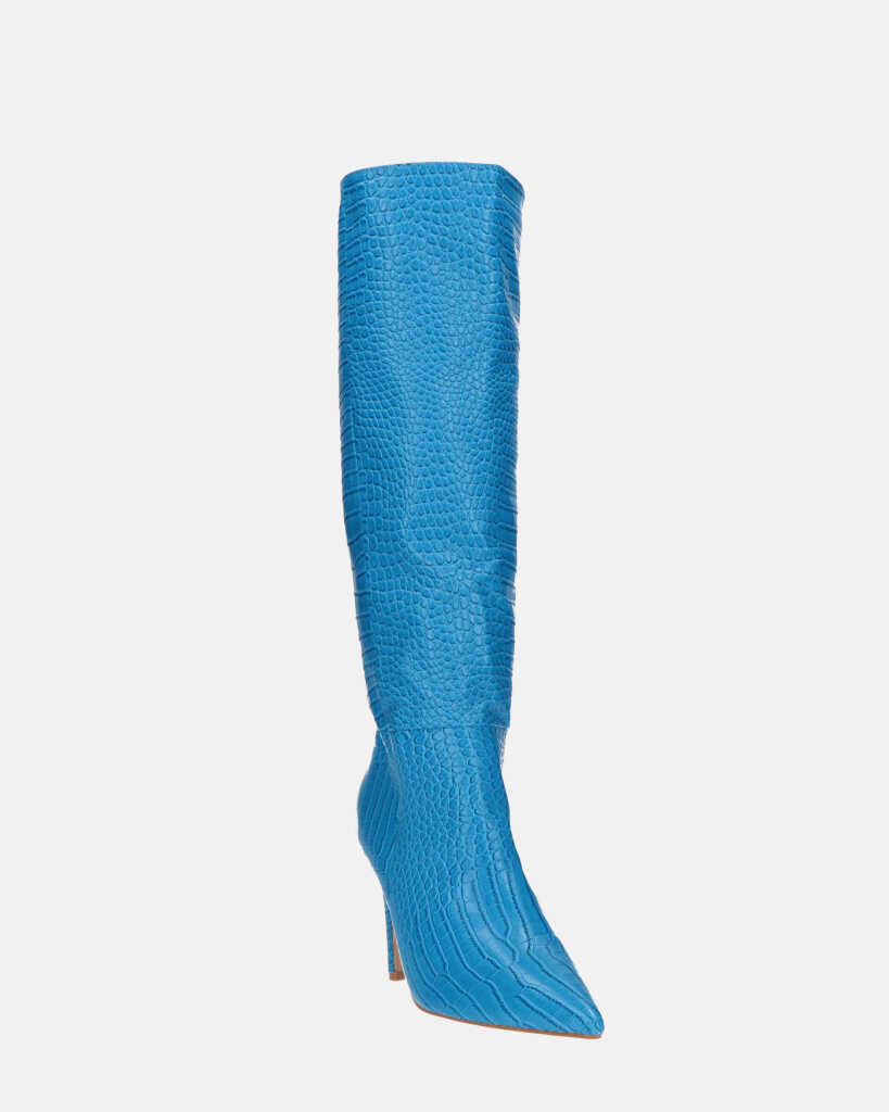 LOLY - stivale con tacco in coccodrillo blu