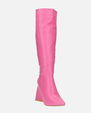 TRUDY - stivali alti con tacco alto in PU fuchsia
