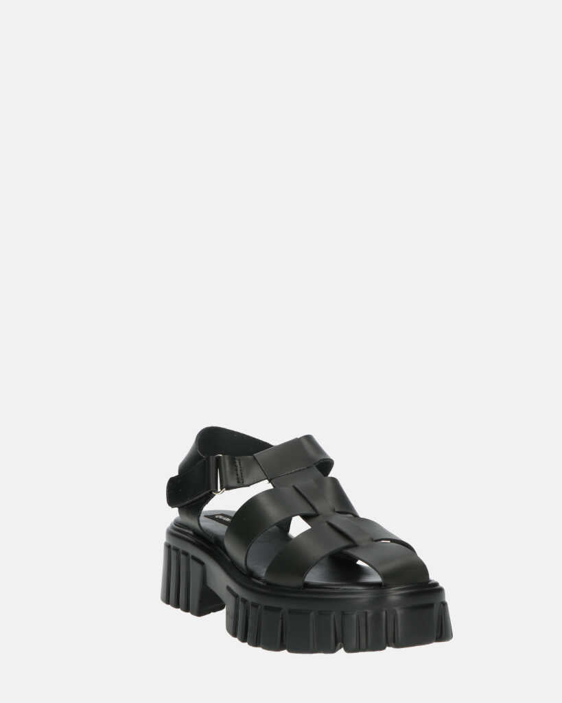 MACKENZIE - sandali platform con cinturini in ecopelle nera