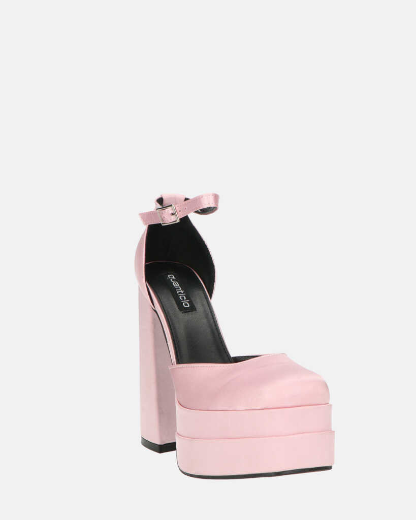DELANEY - décolleté rosa in raso, tacco alto e doppio plateau