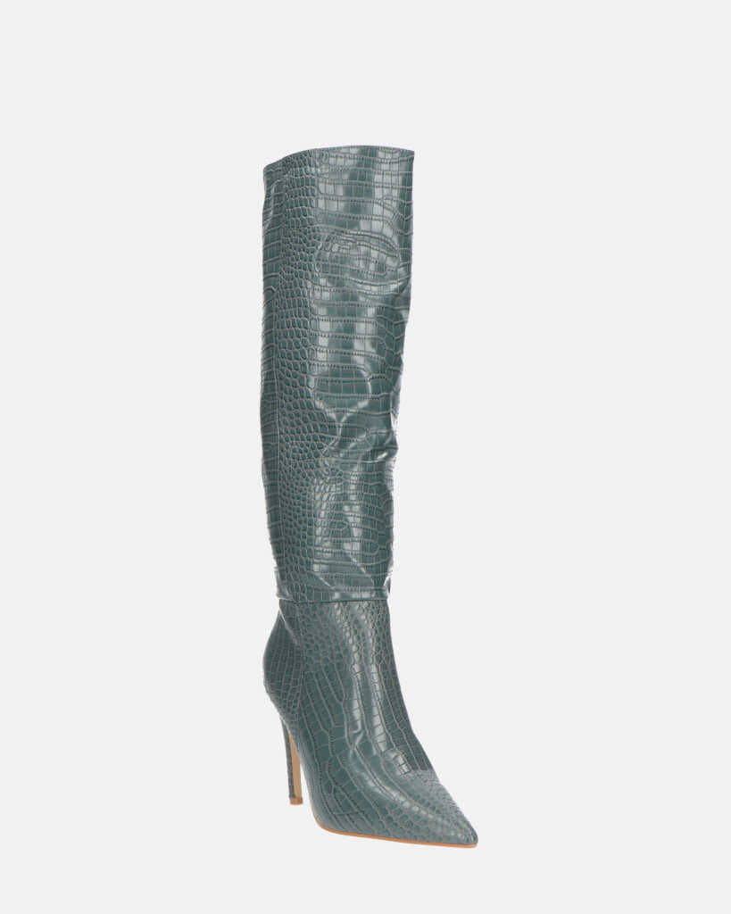 LOLY - stivale con tacco in coccodrillo grigio