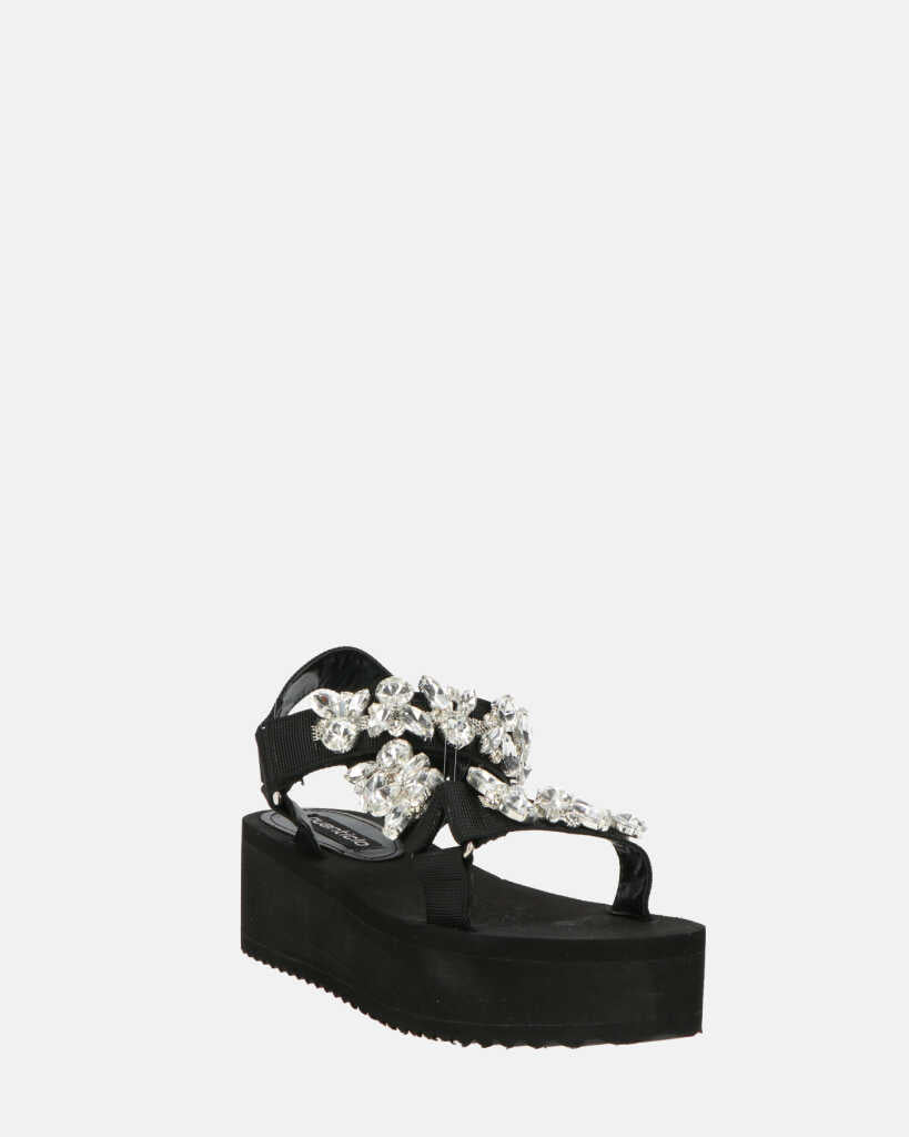 LIZIE - sandalo con plateau in camoscio nero e gemme