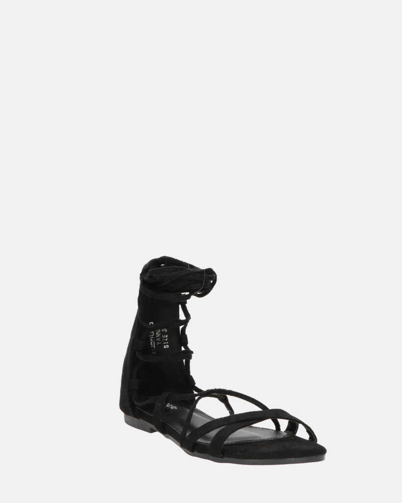 YANNA - sandali in camoscio nero con lacci