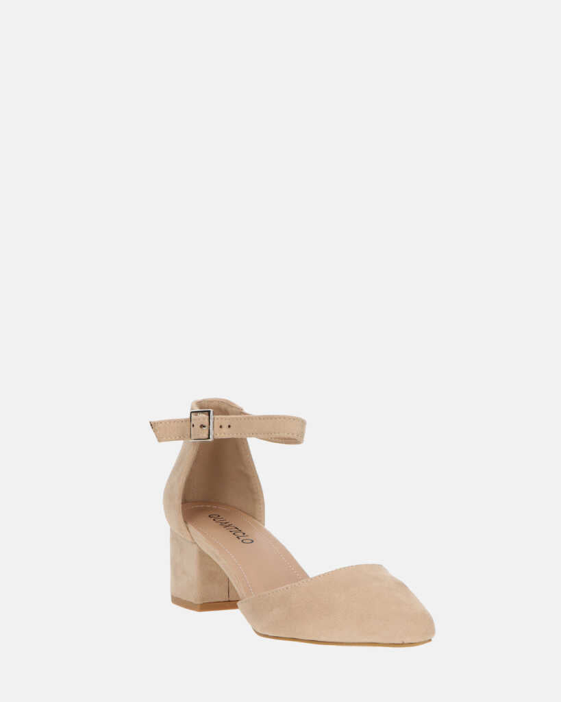 GINNY - sandalo in camoscio beige con tacco