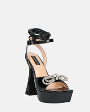 JANINE - tacchi alti con platform in glassy nero e fiocco con gemme