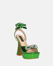 JANINE - tacchi alti con platform in glassy verde e fiocco con gemme