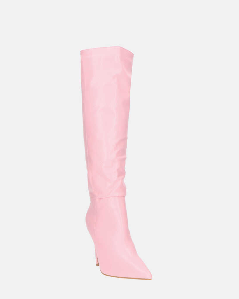 LOLY - stivale con tacco in pitonato rosa