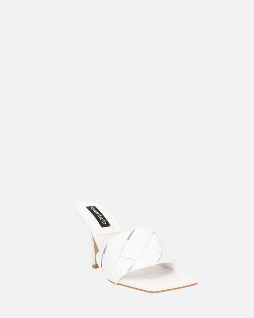 ENRICA - sandalo in pelle bianca intrecciata con tacco