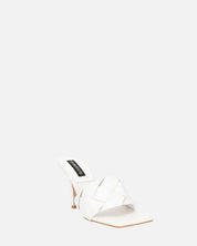 ENRICA - sandalo in pelle bianca intrecciata con tacco