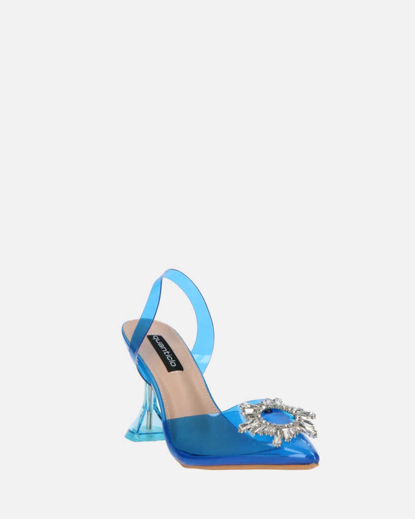 KENAN - scarpe in perspex blu con decorazione di gemme in punta
