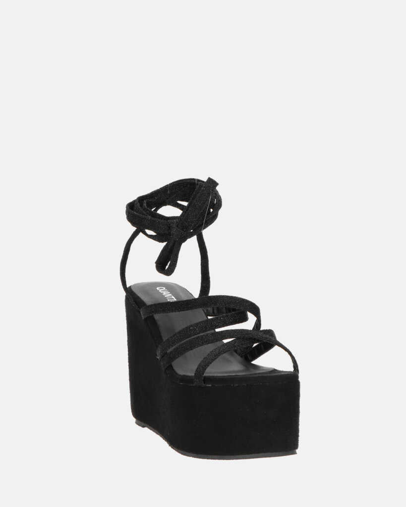 OLLIE - zeppa nera con lacci glitterati