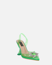 KENAN - scarpe in perspex verde con decorazione di gemme in punta