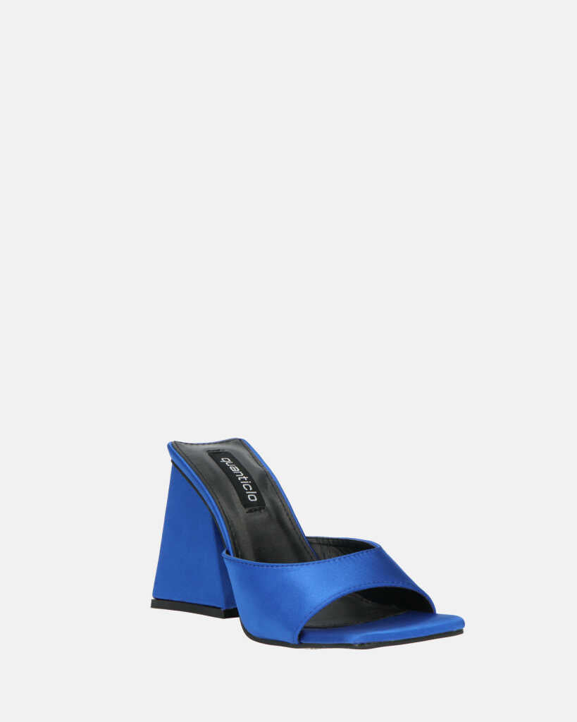 MILEY - sandali in raso blu con tacco squadrato