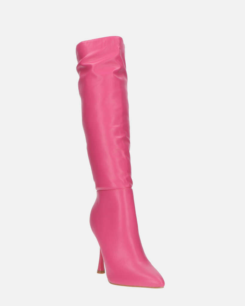KAYLA - stivali alti con tacco in PU fucsia e cerniera laterale