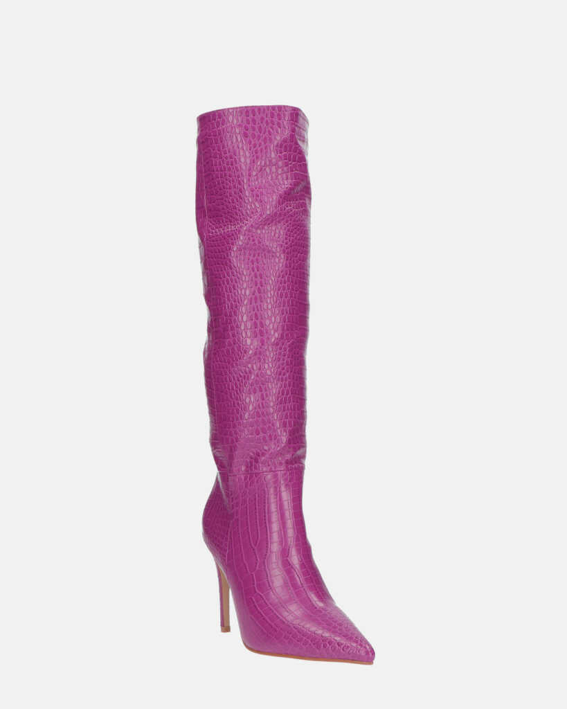 LOLY - stivale con tacco in coccodrillo viola