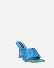 ENRICA - sandalo in pelle blu intrecciata con tacco