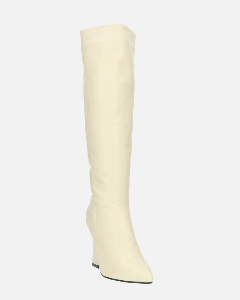 KELLY - stivale alto beige con cerniera laterale