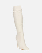 KAYLA - stivali alti con tacco in PU beige e cerniera laterale