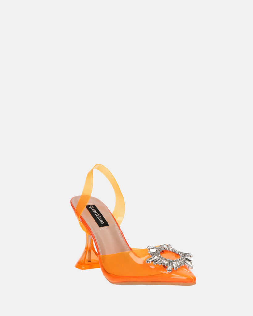 KENAN - scarpe in perspex arancio con decorazione di gemme in punta