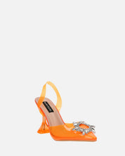 KENAN - scarpe in perspex arancio con decorazione di gemme in punta
