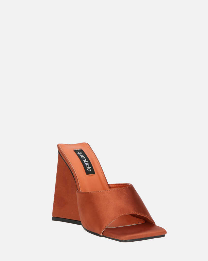 KAMELYA - sandali con tacco squadrato in lycra color rame