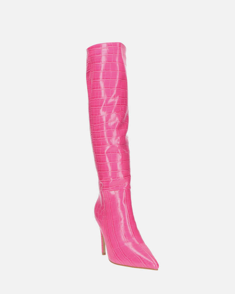 LOLY - stivale con tacco in coccodrillo rosa
