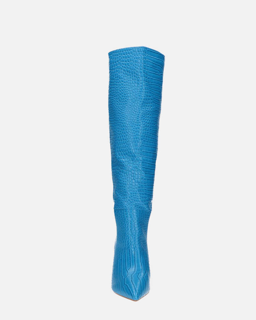 LOLY - stivale con tacco in coccodrillo blu