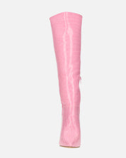 TRUDY - stivali alti con tacco alto in PU rosa con trama coccodrillo