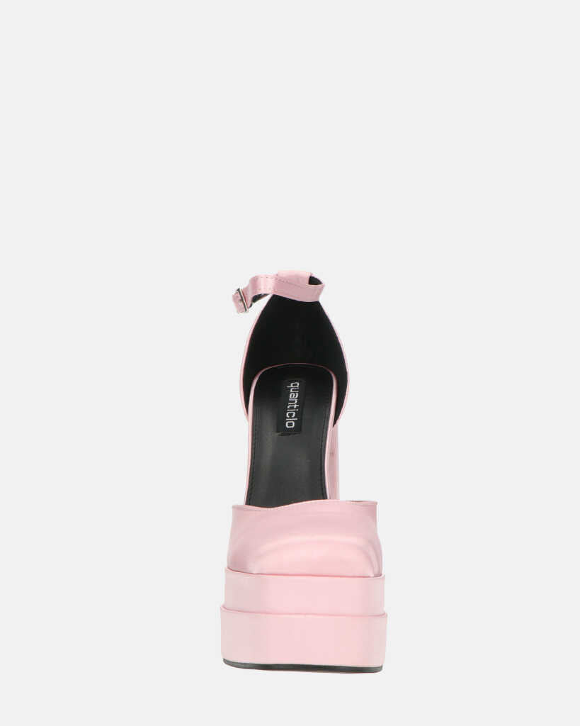 DELANEY - décolleté rosa in raso, tacco alto e doppio plateau