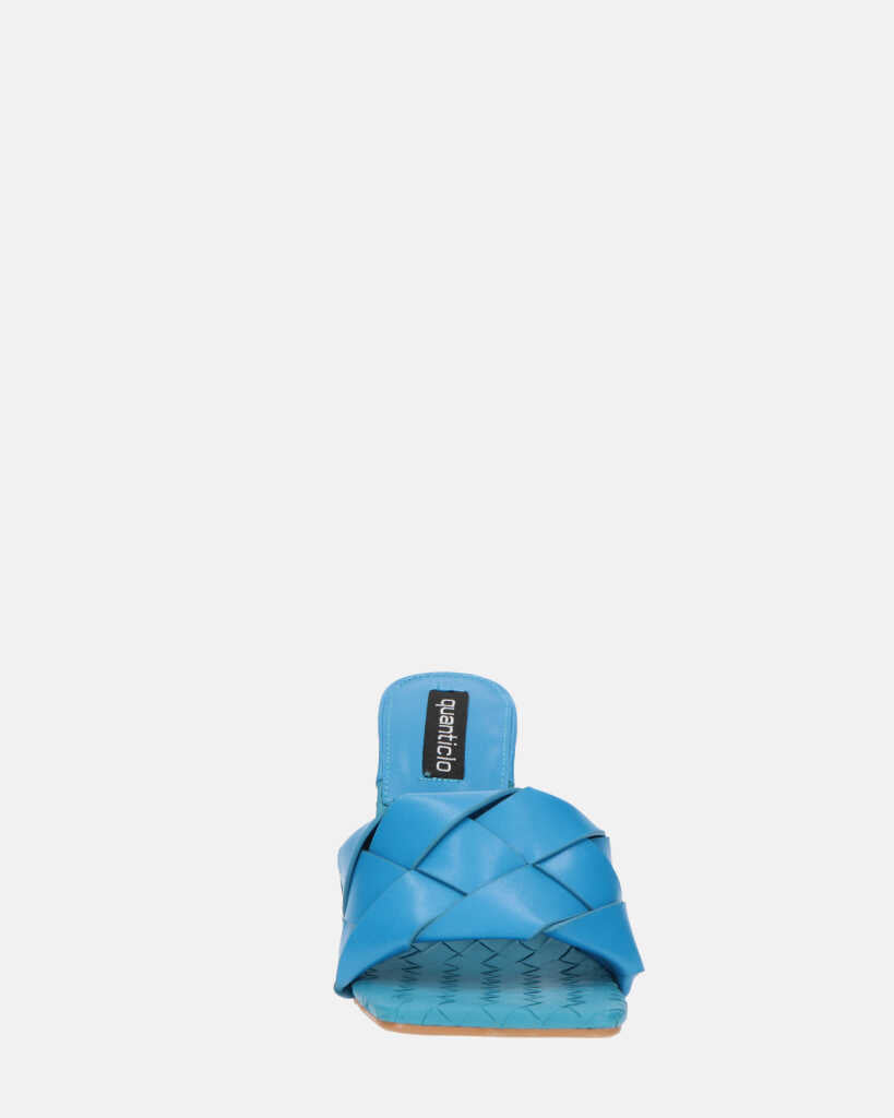 ENRICA - sandalo in pelle blu intrecciata con tacco