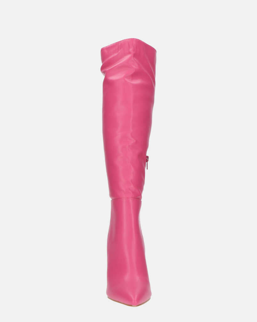 KAYLA - stivali alti con tacco in PU fucsia e cerniera laterale