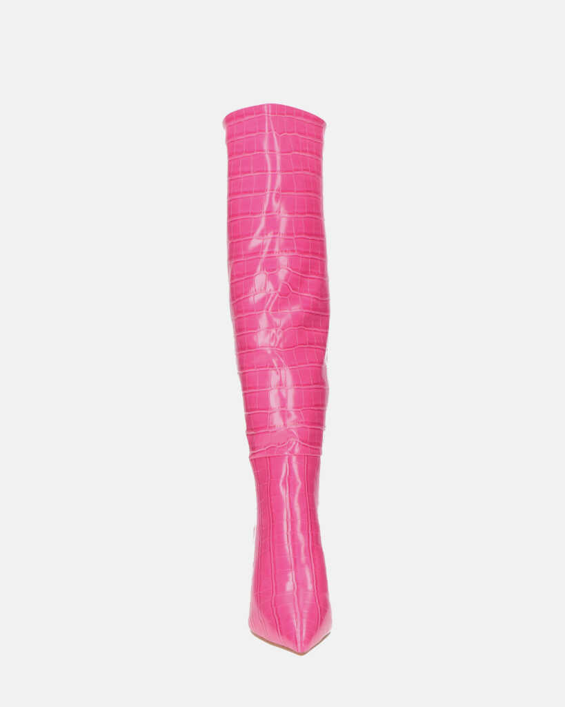 LOLY - stivale con tacco in coccodrillo rosa