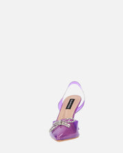 CONSUELO - tacchi in perspex viola con decorazioni in punta