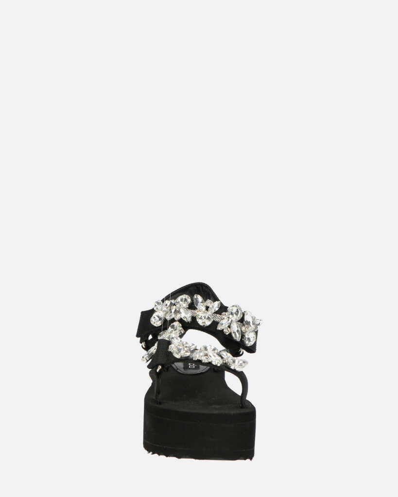 LIZIE - sandalo con plateau in camoscio nero e gemme