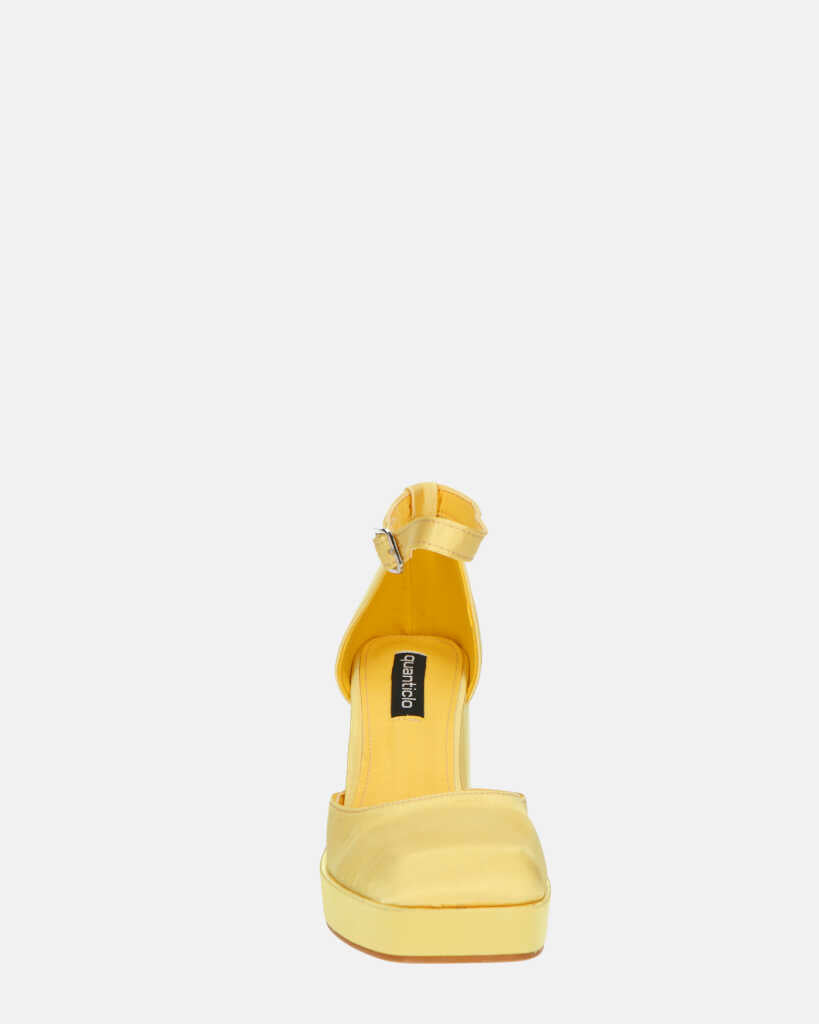 VIDA - scarpe con tacco squadrato in satin giallo