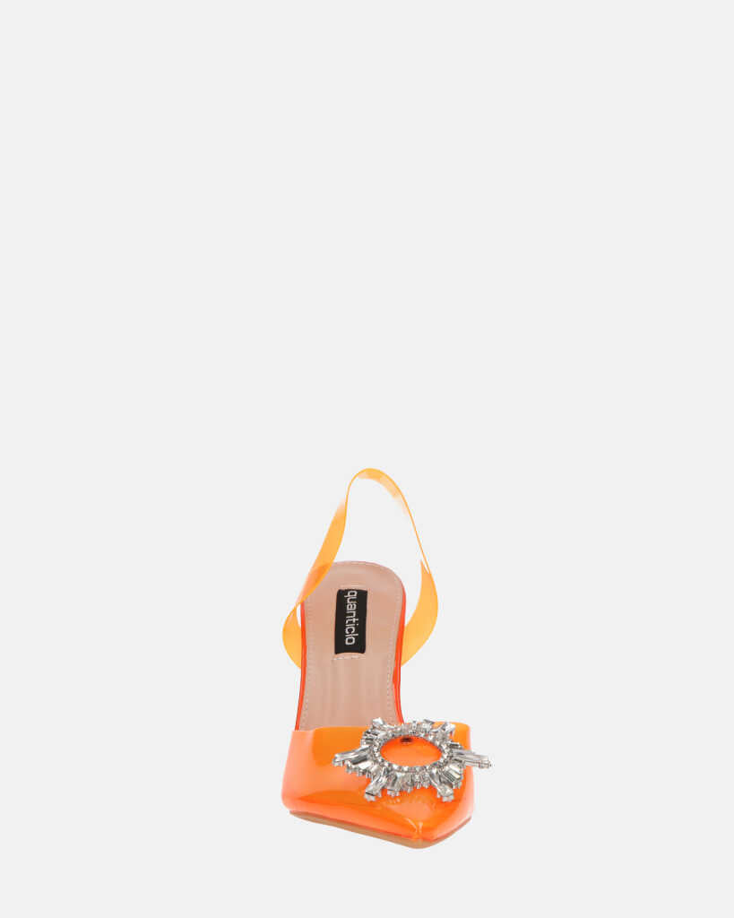 KENAN - scarpe in perspex arancio con decorazione di gemme in punta