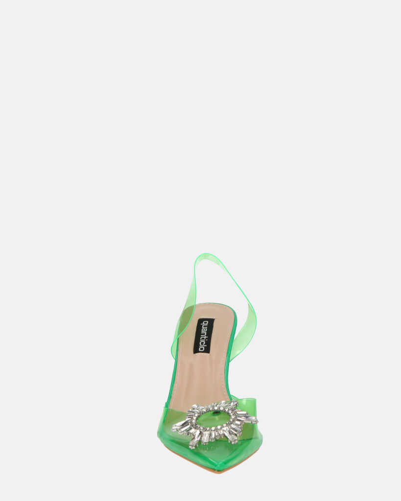 KENAN - scarpe in perspex verde con decorazione di gemme in punta