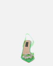 KENAN - scarpe in perspex verde con decorazione di gemme in punta