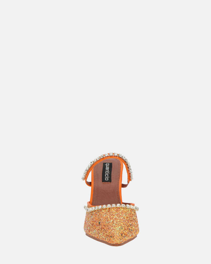 PERAL - scarpa con tacco in glitter arancio con gemme